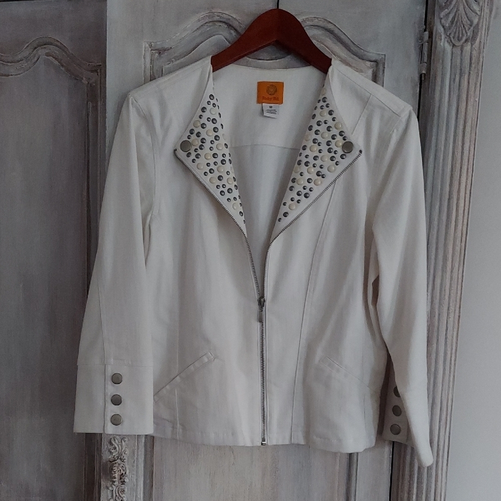 NEW w/o Tag Ruby Road White Studded Jean Jacket